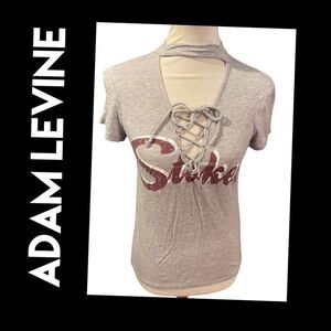 Adam Levine Women's Lace Up Stoked Gray Maroon T-Shirt Small